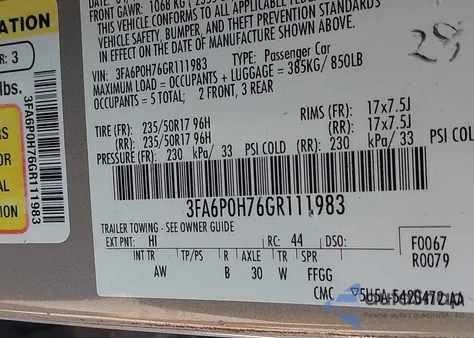 2016 Ford Fusion Se from USA, damaged, VIN 3FA6P0H76GR111983